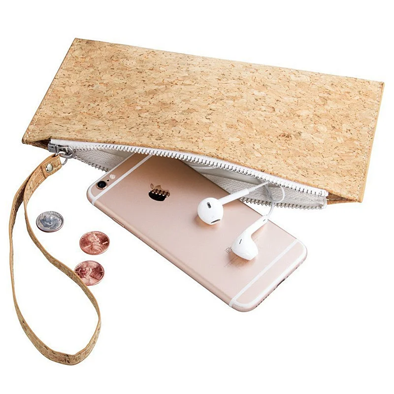 Boshiho cork leather cosmetic clutch with handle