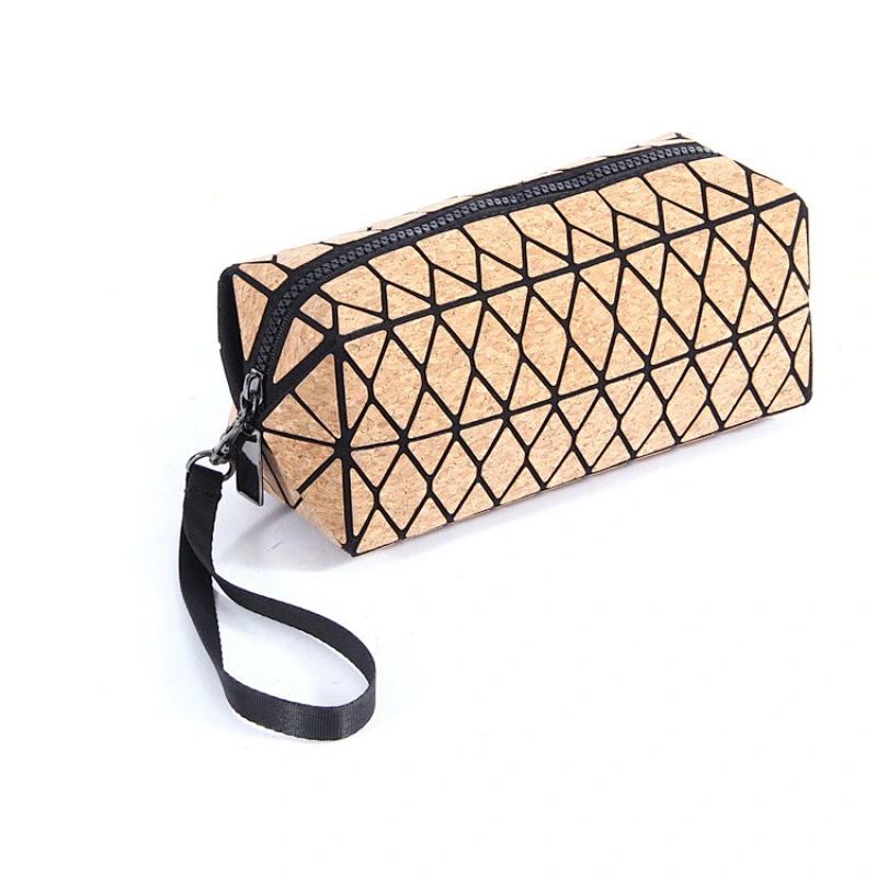 Boshiho fashion diamond lattice eco-friendly cork cosmetic bag customized make-up handbag geometric lattice phone purse wristlet