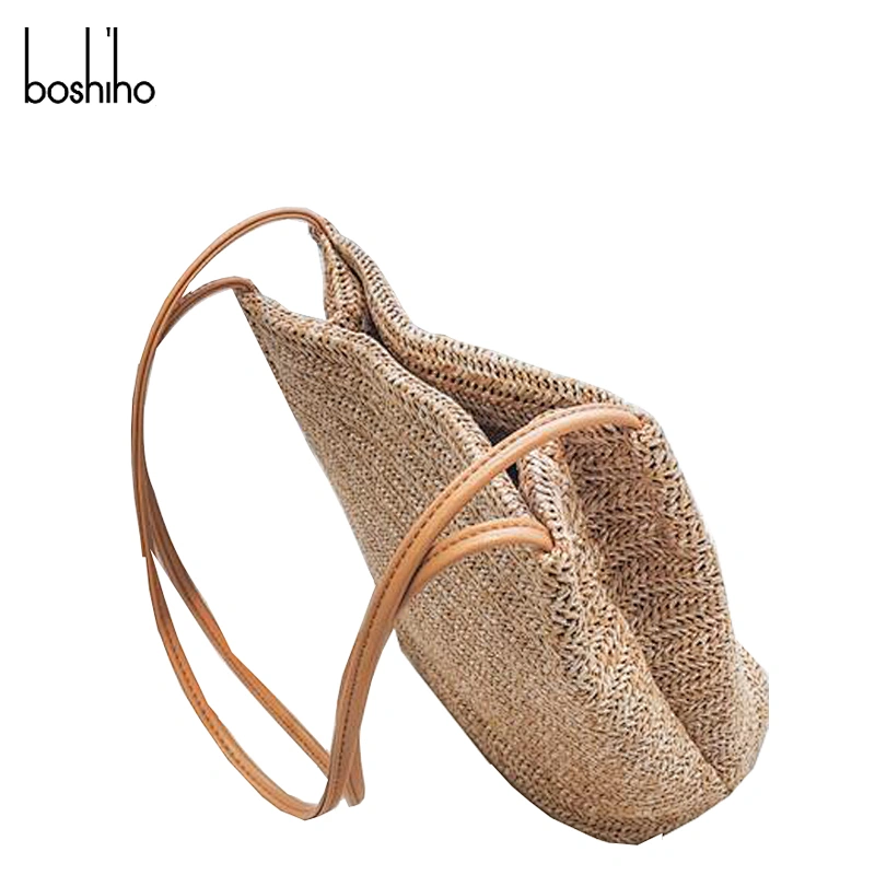 Custom women fashion lady vegan woven straw shopping beach tote shoulder bag