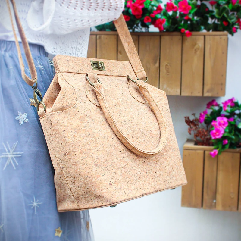 BOSHIHO cork bag portugal tote natural cork fabric leather handbags shoulder bags