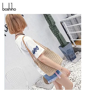 Custom women fashion lady vegan woven straw shopping beach tote shoulder bag