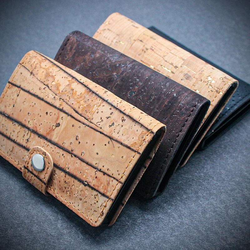 Boshiho Portugal cork fabric vegan leather aluminium POP UP money clip credit card holder wallet for men