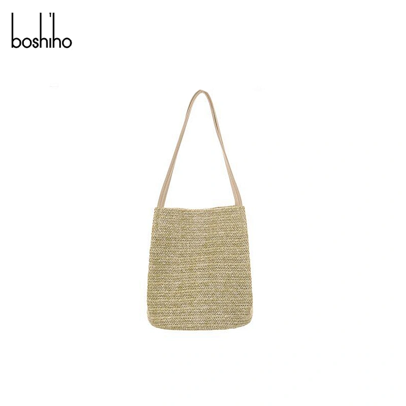 Custom women fashion lady vegan woven straw shopping beach tote shoulder bag