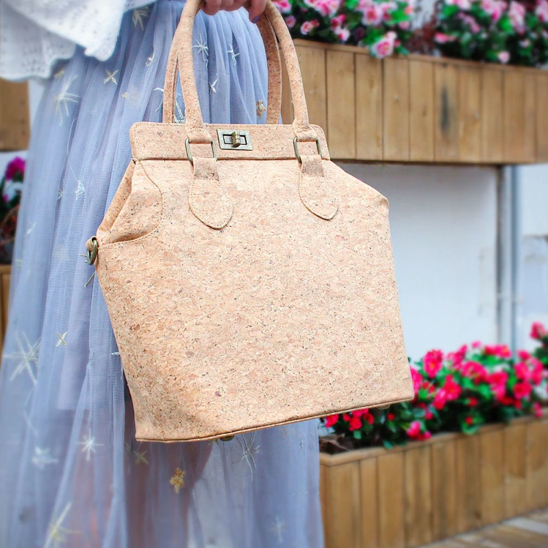 BOSHIHO cork bag portugal tote natural cork fabric leather handbags shoulder bags