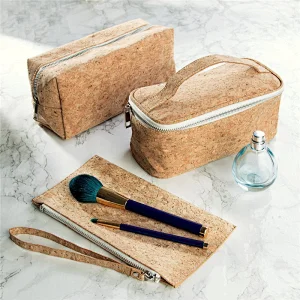 Boshiho cork leather cosmetic clutch with handle