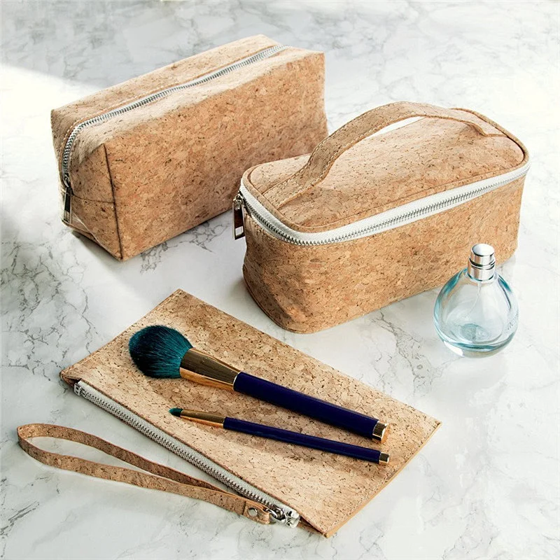 Boshiho cork leather cosmetic clutch with handle