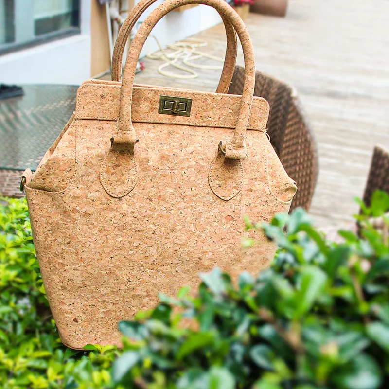 BOSHIHO cork bag portugal tote natural cork fabric leather handbags shoulder bags