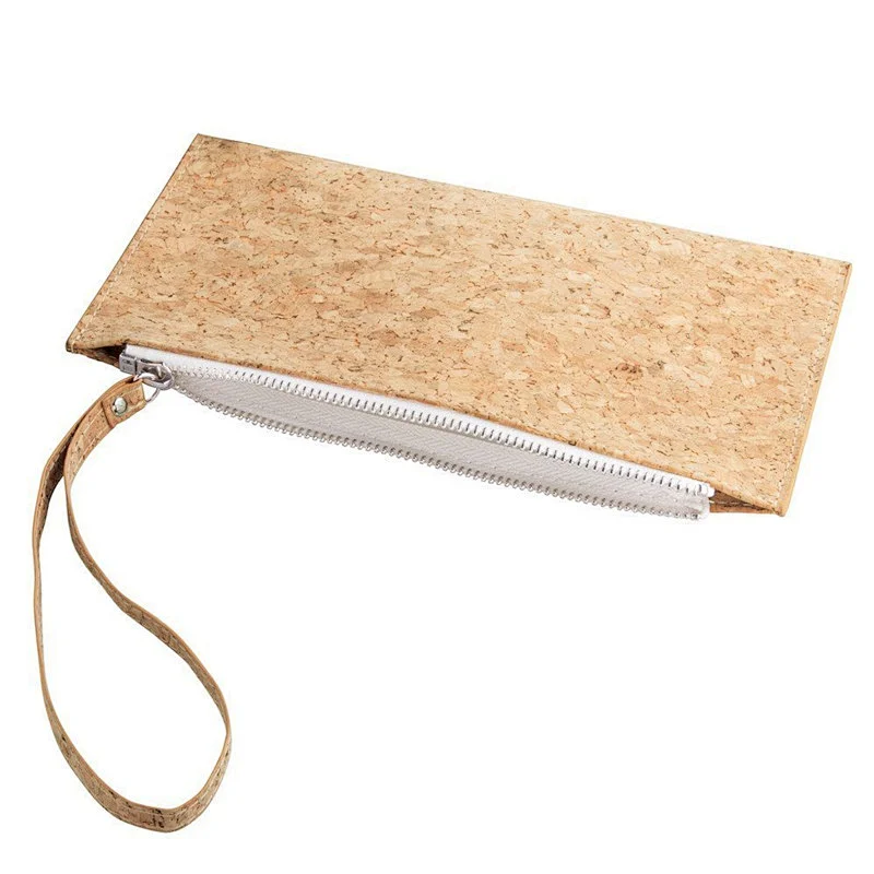 Boshiho cork leather cosmetic clutch with handle