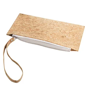 Boshiho cork leather cosmetic clutch with handle