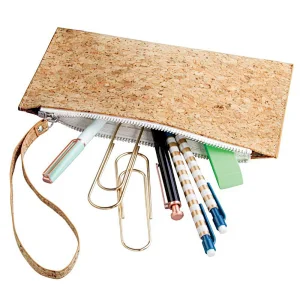 Boshiho cork leather cosmetic clutch with handle