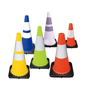 Flexible Road Safety Warning Cone  With High Intense Grade Reflective And Black Base 450mm Blue Traffic Cone