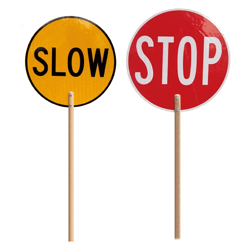 Stop and Slow Sign Aluminum Paddle Traffic Road Warning Sign  with Wooden Dowel for Safety