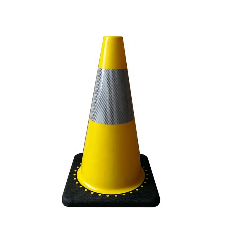 Widely Used Road Cone  With High Intense Grade Reflective And Black Base 450mm Yellow Traffic Cone