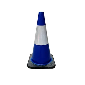 Flexible Road Safety Warning Cone  With High Intense Grade Reflective And Black Base 450mm Blue Traffic Cone