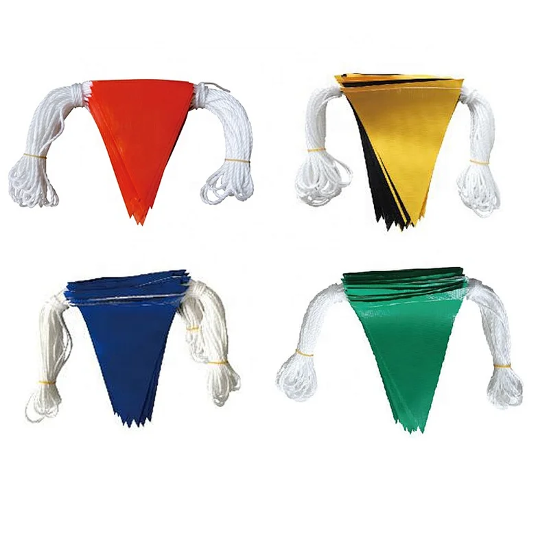 Outdoor Colorful Pennant Banner Safety Hi-Vis Fluorescent Flag Warning Flag Reusable Tough PVC Triangle Bunting Flagline
