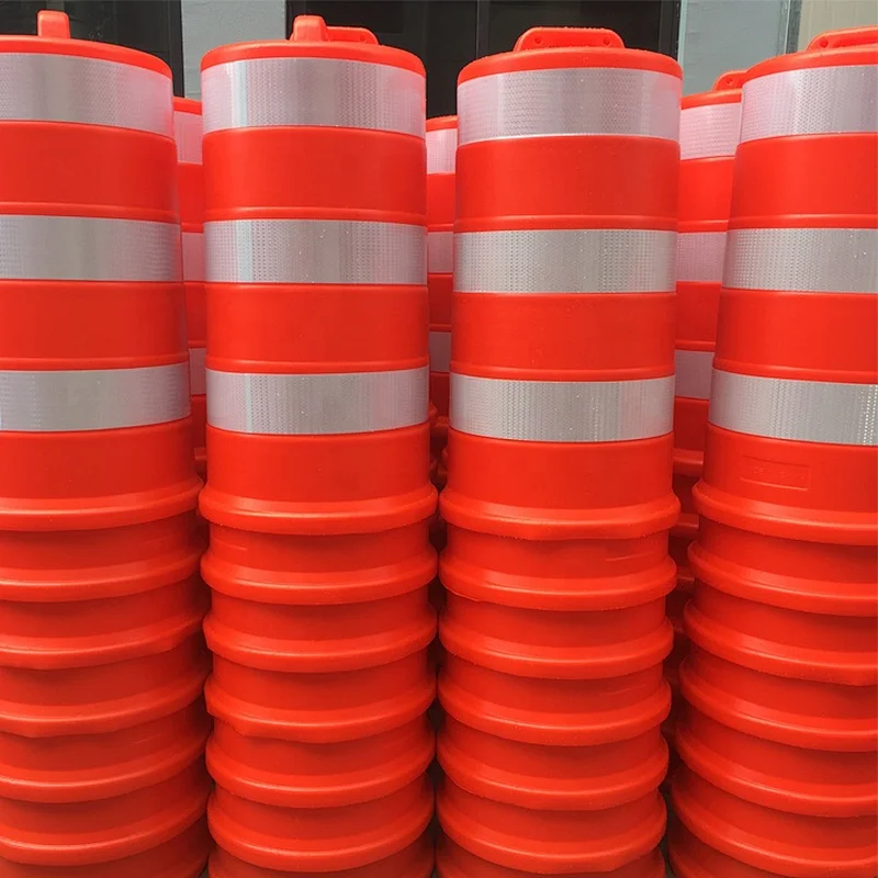 Orange  Durable Plastic Traffic Channelize Drum Barrier With Black Rubber  Base