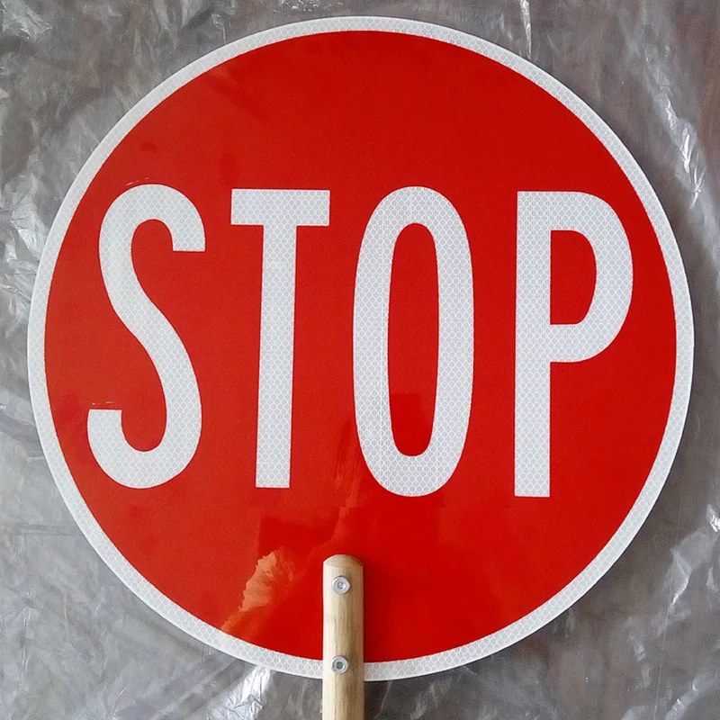 Stop and Slow Sign Aluminum Paddle Traffic Road Warning Sign  with Wooden Dowel for Safety