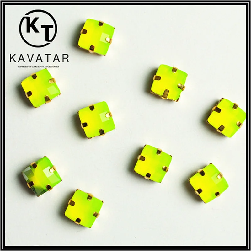 Hot selling neon yellow sew on square rhinestone for jewelry