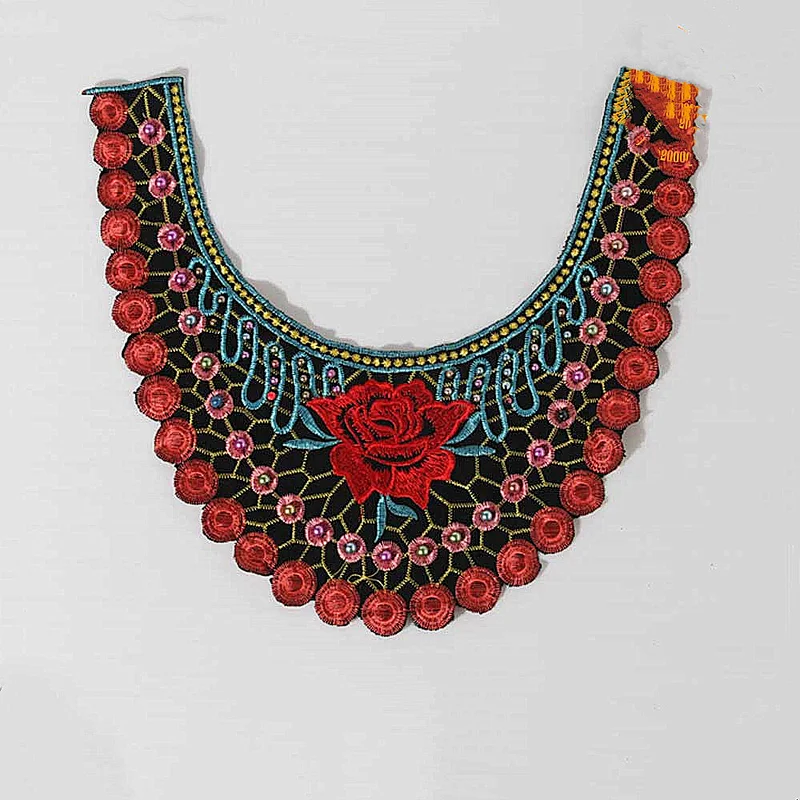 Hot sell top quality nation neck trim design applique embroidery for garment