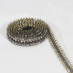 Rhinestone Beaded Hot Fix Transfer Lace Trim Ribbon with Two Metal Chains
