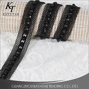 2018 High quality lace ribbon,black mesh lace,DIY beaded lace trim