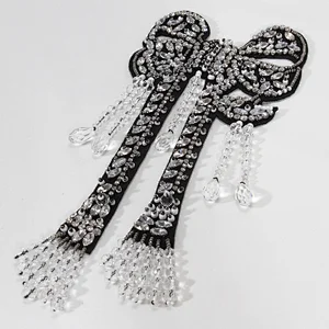 Handmade Butterfly Crystal Accessories Beads Applique Patch with Mini Rhinestone Fringe