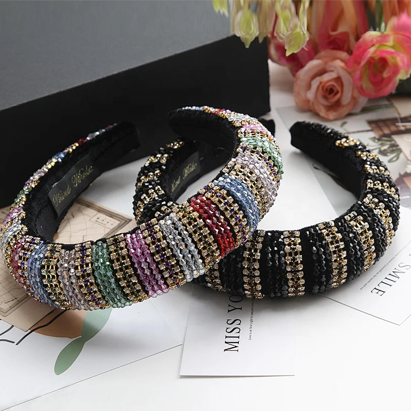 Multi Color Lux Velour Crystal And Rhinestone Cup chain Decorated Headbands Hairbands WOMEN HEADBAND