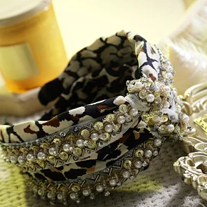 Wholesale pearl beads rhinestone fashion handmade party girl headband hair band hair accessories women hair hoops