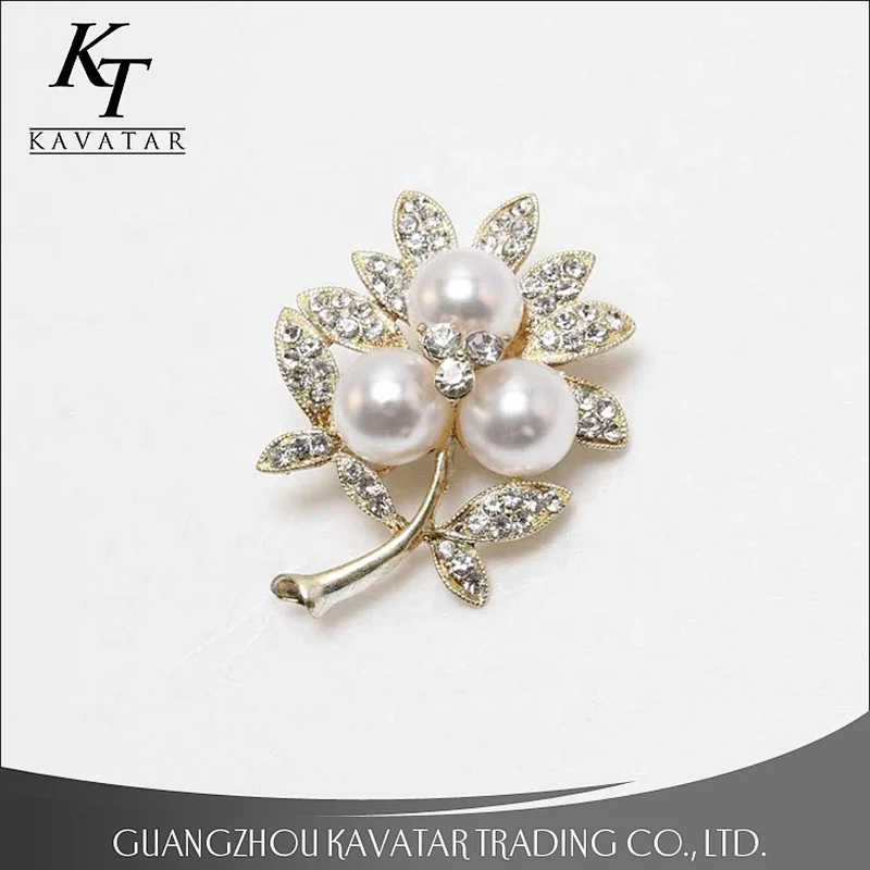 Crystal Pearl Brooch Diamante Rhinestone Button For Wedding Dress