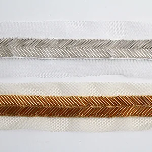 Gold and crystal white handmade sewing bead ribbon trimmings for garment