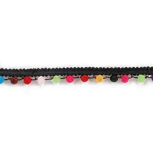Wholesale Fashion Colorful pompom Trim Ball Fringe Ribbon For Clothing