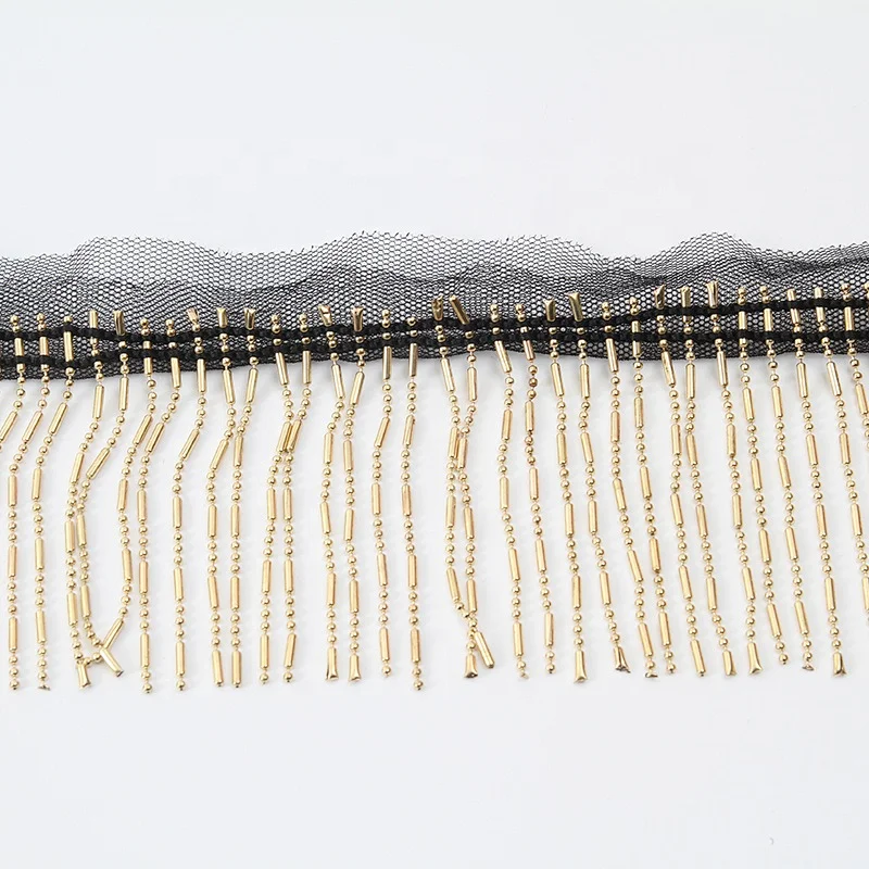 Fancy decorative 8cm gold sliver chain fringe trim fashion accessories mesh fringe