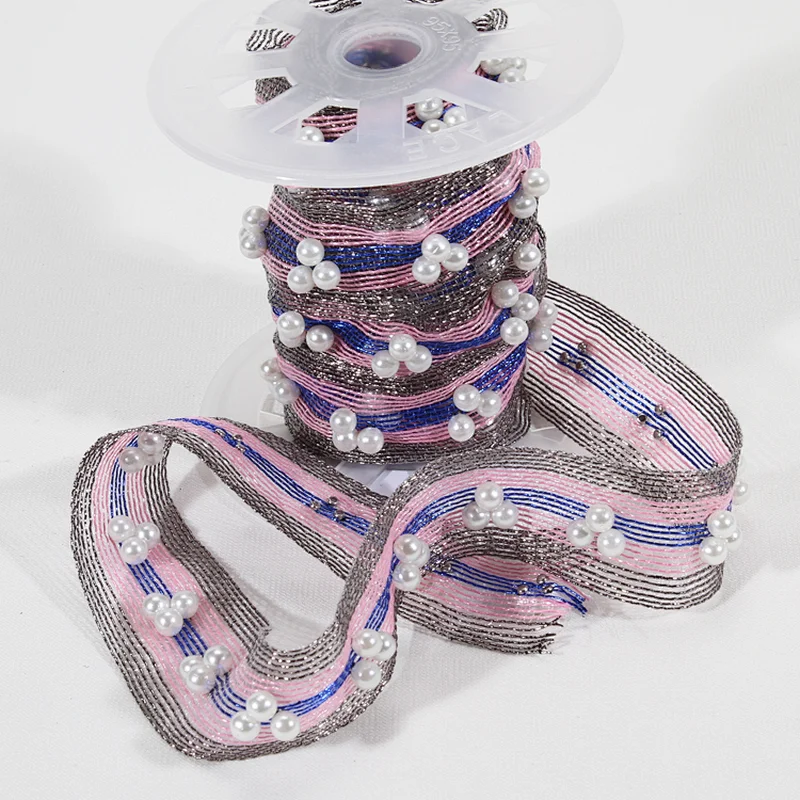 Wholesale kavatar Tread 3cm Beaded Pearl Lace ChainTrim For Dress