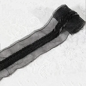 Stock wholesale 5cm width black beaded lace mesh trim garment accessories
