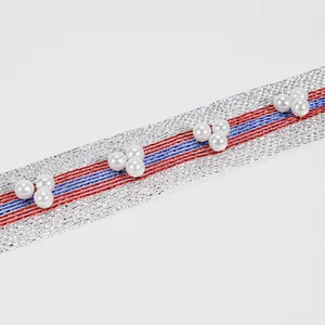 Wholesale kavatar Tread 3cm Beaded Pearl Lace ChainTrim For Dress