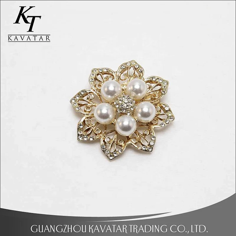 Crystal Pearl Brooch Diamante Rhinestone Button For Wedding Dress