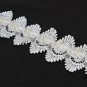 Free Samples Flower Embroidery Trim Lace With Pearls