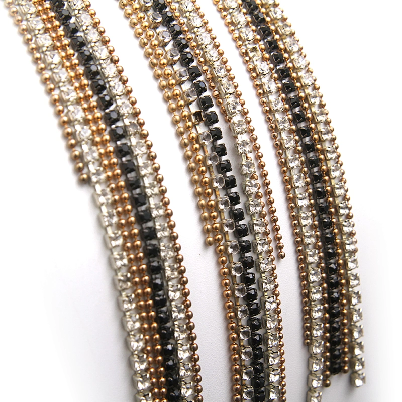 wholesale  designer badges cloth stickers Sew on for clothing accessories decoration 3D patch  rhinestone Metal Chain Tassel