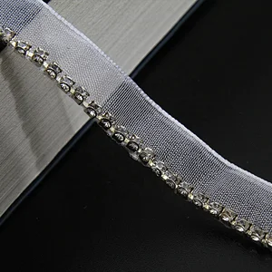 Wholesale Chain lace trim rhinestone 1.1 cm Sew-On lace trim Polyester net mesh Lace trimmings wedding for clothes  Accessories