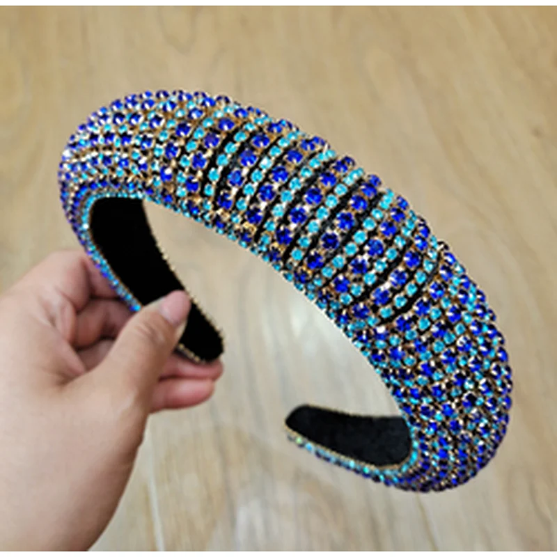 Manufacturers direct colorful  with blue headband bride with hand sewing Acrylic rhinestone with the latest style bling