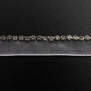 Wholesale Chain lace trim rhinestone 1.1 cm Sew-On lace trim Polyester net mesh Lace trimmings wedding for clothes  Accessories