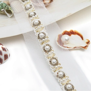 kavatar  wholesale new Handmade Bead lace Embroidered Tulle Trim wedding with Accessories Beads Rhinestones