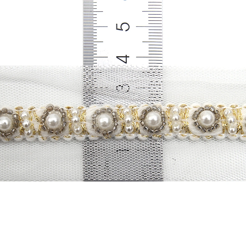 kavatar  wholesale new Handmade Bead lace Embroidered Tulle Trim wedding with Accessories Beads Rhinestones