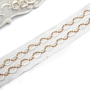 Wholesale Chain lace trim rhinestone 2.4 cm Sew-On lace trim Polyester net mesh Lace trimmings wedding for clothes  Accessories