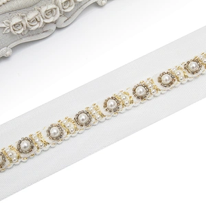 kavatar  wholesale new Handmade Bead lace Embroidered Tulle Trim wedding with Accessories Beads Rhinestones