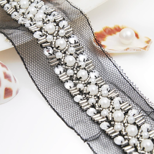 kavatar  wholesale new Handmade Bead lace Embroidered Tulle Trim wedding with Accessories Beads Rhinestones