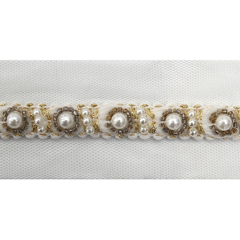 kavatar wholesale new Handmade Bead lace Embroidered Tulle Trim wedding with Accessories Beads Rhinestones