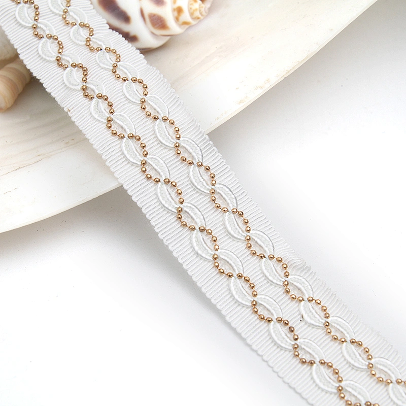 Wholesale Chain lace trim rhinestone 2.4 cm Sew-On lace trim Polyester net mesh Lace trimmings wedding for clothes  Accessories