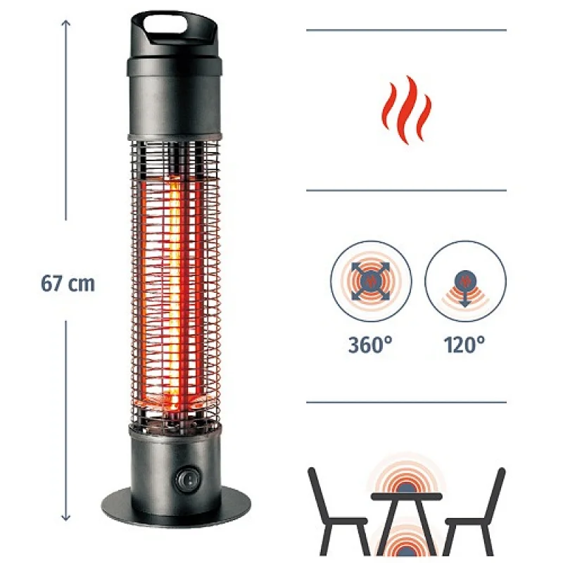 Portable Electric Outdoor Tower Radiant Heater, IP55, 1500W360 degree heating