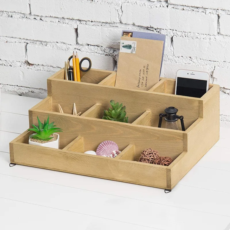 MyGift Small Rustic Wood Display Rack 3 Tier Wall-Mount Shadow Box ...